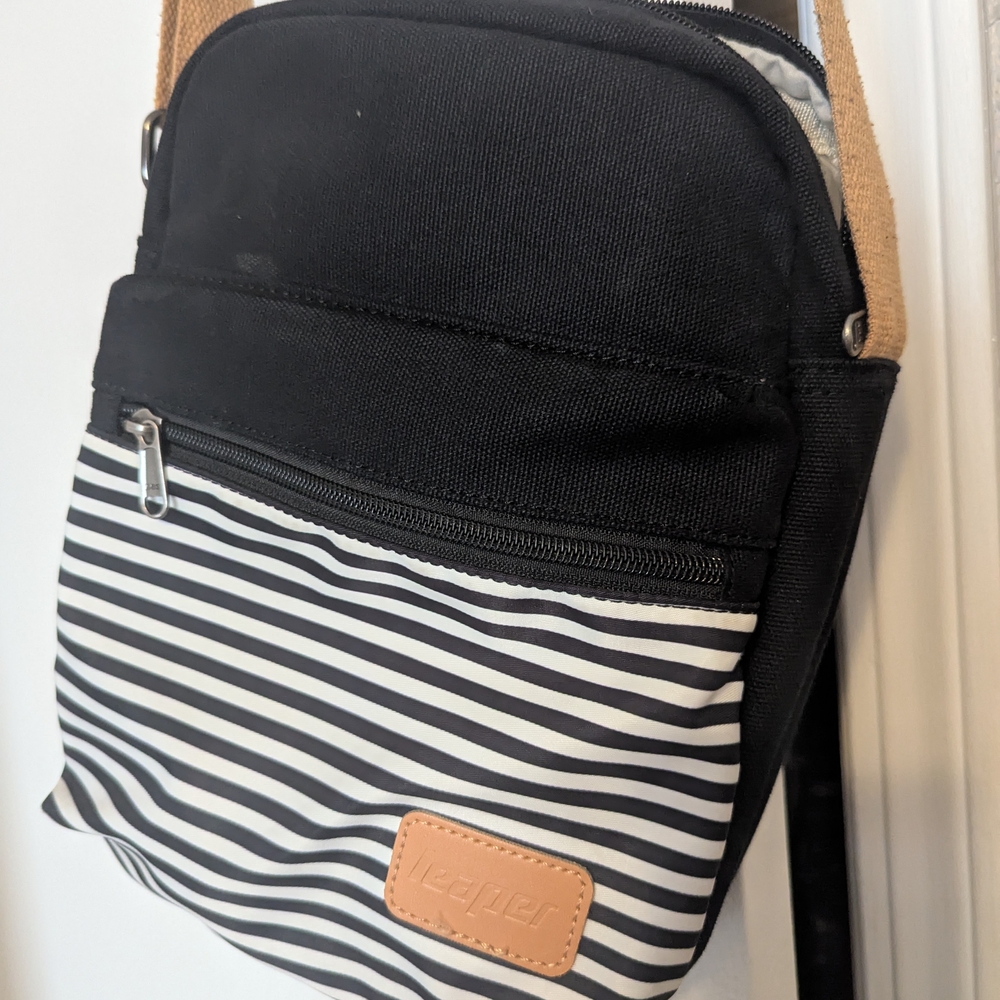 Stylish Black and White Striped Men's Bag